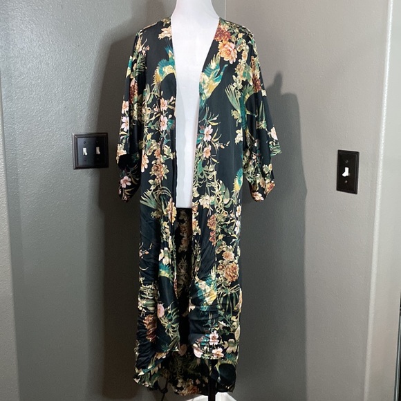 easel Sweaters Easel Los Angeles Semi Sheer Floral Kimono Midi
